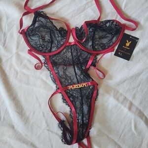 NWT Playboy x Yandy Black Lace Bodysuit Lingerie Size XL